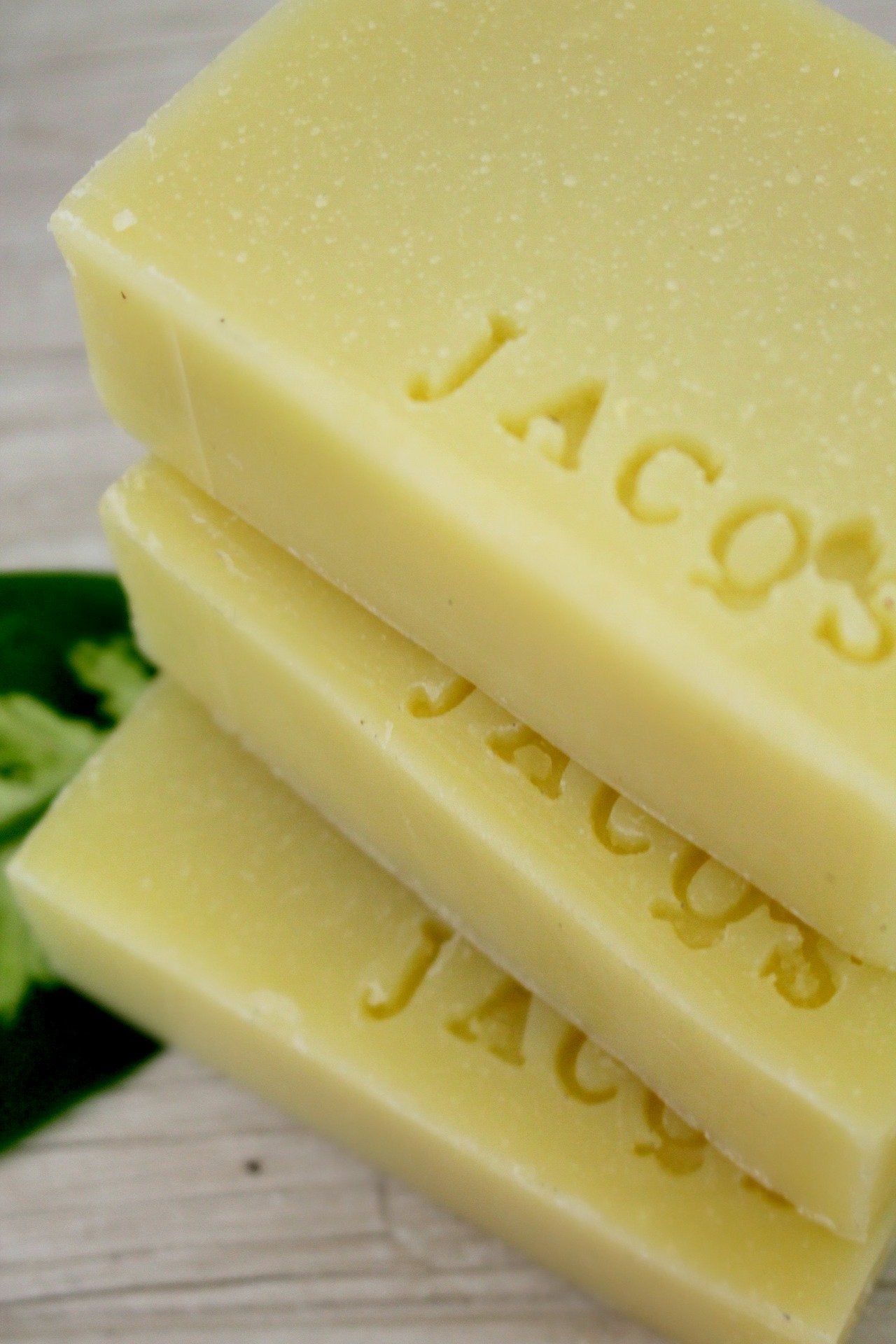 3 JACQ's organic soap bars stacked