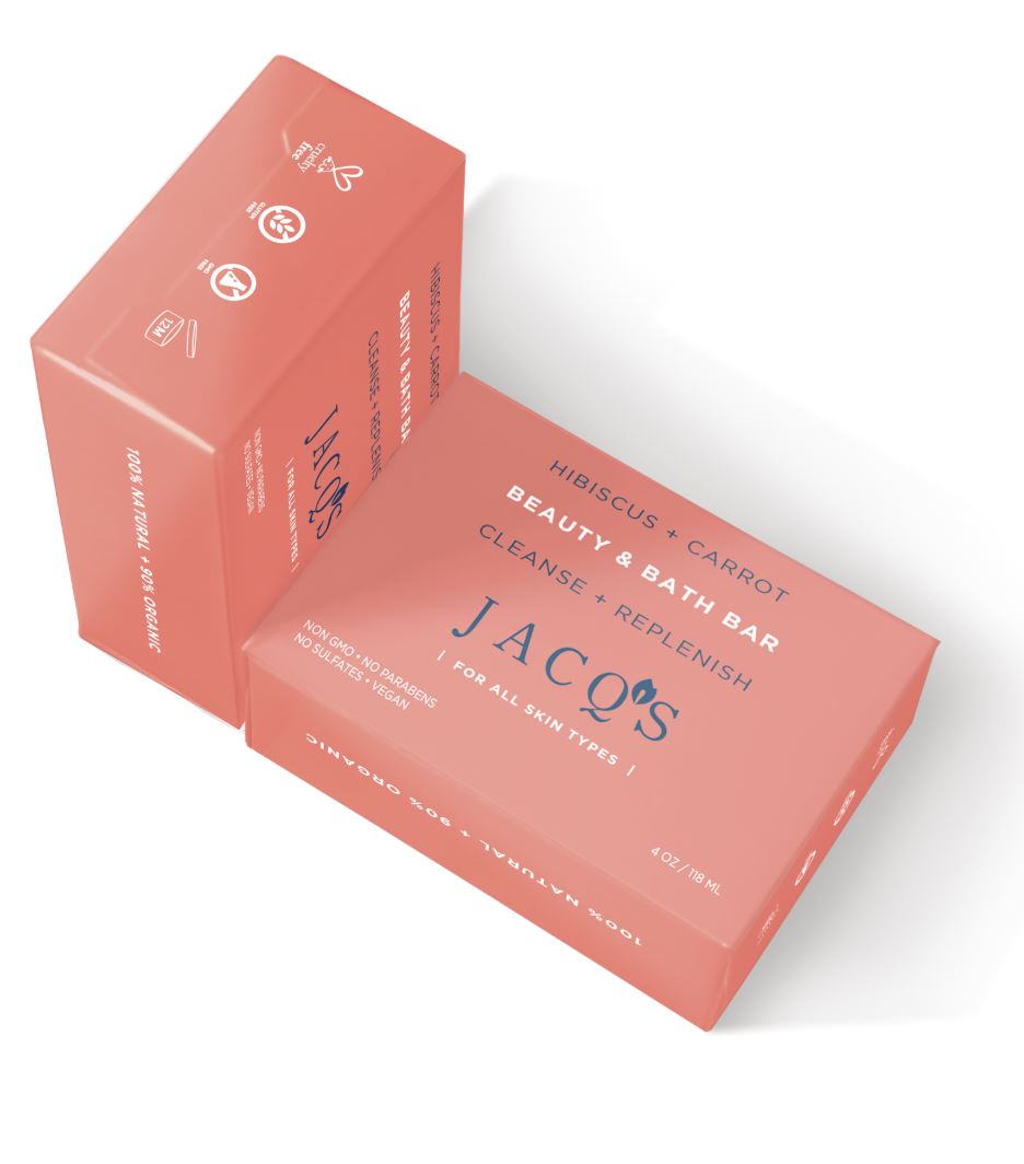 2 JACQ's wild hibiscus & carrot cleansing bars, pink packaging